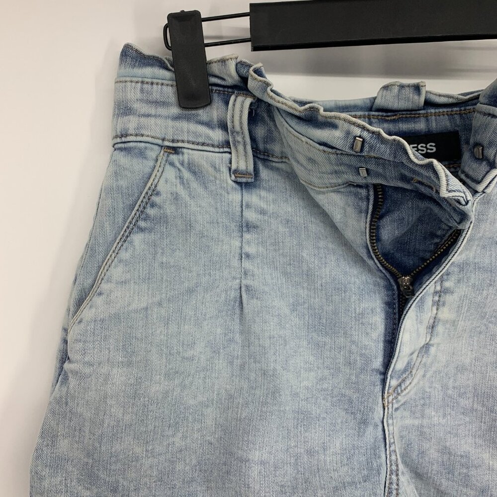 Express Denim Shorts Shortie Super High Rise Blue Cuffed Paperbag - Picture 6 of 10